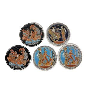 Vintage Hand Made By Niarchos Ceramic Greek Mythology Coaster Set Of 5  Colorful